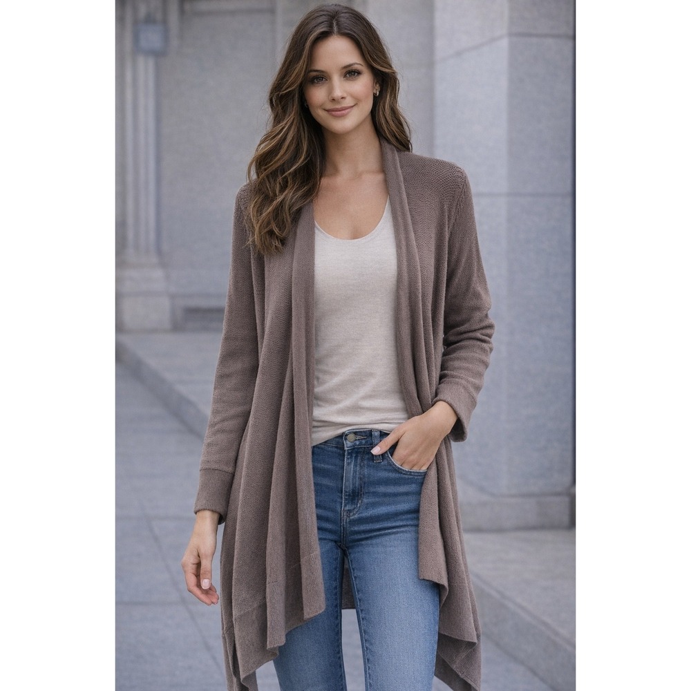Bloomingdale's Open Front Cardigan Taupe Drape Coatigan Womens XL